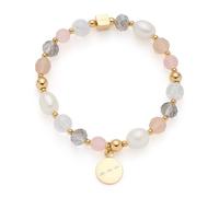 Jewels by Leonardo Hope, 025930 - Pulsera elástica de Acero Inoxidable Dorado, Cristal, ágata y Perlas de Agua Dulce, 19,5 cm de Longitud, Regalo para Mujer