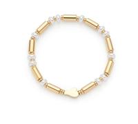 Jewels by Leonardo Nina 025376 - Pulsera elástica de Acero Inoxidable Dorado, Perlas de imitación Blancas y Varillas Doradas, 19 cm de Longitud, Regalo para Mujer