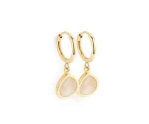 JEWELS BY LEONARDO Pendientes Ciao Indra • 1 par de pendientes de aro de acero inoxidable dorado • Pendientes de aro finos con colgante de piedra de cristal blanco • Joyas regalo para mujeres • 026224