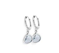 JEWELS BY LEONARDO Pendientes Ciao Indra • 1 par de pendientes de aro de acero inoxidable plateado • Pendientes de aro finos con colgante de piedra de cristal azul pálido • Joyas regalo para mujeres