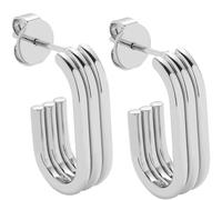 JEWELS BY LEONARDO Pendientes de aro Elisabeth • 1 par de pendientes de aro de acero inoxidable plateado • Forma de ranura transparente en tres cuartos de largo • Regalo de joyas para mujeres •