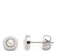 JEWELS BY LEONARDO Pendientes Isa 1 par • Pendientes de acero inoxidable plateado • Perla de imitación blanca rodeada de pequeñas circonitas brillantes • Regalo de joyería para mujer • 023347