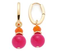 JEWELS BY LEONARDO Pendientes Solera • 1 par de pendientes de aro de acero inoxidable dorado • Pendientes de aro con colgante extraíble • perla de cristal naranja y bola rosa • Regalo de joyas para