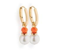 JEWELS BY LEONARDO Pendientes Solera • 1 par de pendientes de aro de acero inoxidable dorado • Pendientes de aro con colgante extraíble • perla de cristal naranja y bola blanca • Regalo de joyería