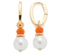 JEWELS BY LEONARDO Pendientes Solera • 1 par de pendientes de aro de acero inoxidable dorado • Pendientes de aro con colgante extraíble • perla de cristal naranja y bola blanca • Regalo de joyería