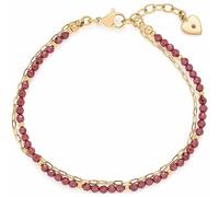 JEWELS BY LEONARDO Pulsera Anka de doble fila de acero inoxidable dorado, dos hebras de fina cadena de ancla y perlas de granate, 18-21 cm de longitud, regalo para mujeres, 023229, Eine Grösse, Acero