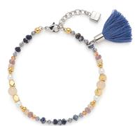 JEWELS BY LEONARDO Pulsera Babsi de acero inoxidable plateado, diferentes perlas en colores apagados, dados facetados y una borla, 18-21 cm de longitud, joyas para mujer, 024314, Eine Grösse, Acero