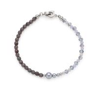 Jewels by Leonardo Pulsera Clip & Mix Manon 025566 de Acero Inoxidable Plateado, Perlas de Cristal Gris y Azul Oscuro de Catseye, 19 cm de Longitud, Regalo para Mujer