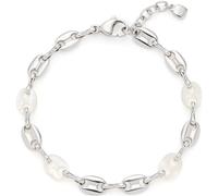 JEWELS BY LEONARDO Pulsera Lindi para brazo de acero inoxidable plateado, eslabones de cadena de nácar y acero inoxidable, 18 - 20 cm de longitud, regalo para mujer 023542, Eine Grösse, Acero