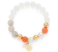 JEWELS BY LEONARDO Pulsera Solera • Pulsera elástica de acero inoxidable dorado • Perlas de cristal naranja y bolas blancas con colgante de adorno • 21 cm de longitud • Joyas regalo para mujeres