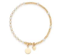 JEWELS BY LEONARDO Pulsera You & Me Monia • Pulsera elástica de acero inoxidable dorado • bolas de oro finas con perlas de imitación blancas • 20 cm de longitud • Joyas regalo para mujeres • 026293