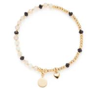 JEWELS BY LEONARDO Pulsera You & Me Tiamo • Pulsera elástica de acero inoxidable dorado • bolas de oro finas con perlas de cristal blanco y negro • 20 cm de longitud • Joyas regalo para mujeres