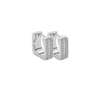 JEWELS BY LEONARDO Sarah 025422 - Par de pendientes de aro de acero inoxidable plateado con cierre cuadrado con tres filas de circonitas cúbicas