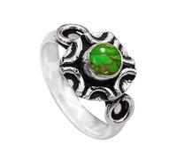 JEWELSTREZORO - Anillo de plata de ley 925 con piedras preciosas para hombre y mujer, artículo de regalo, joya hecha a mano, TSR1006AA, 73 (23.2), Piedra preciosa de metal precioso, Turquesa cobre
