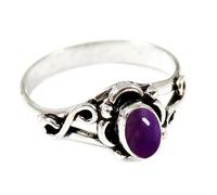 JEWELSTREZORO Anillo de plata de ley 925 maciza con piedras preciosas para hombres y mujeres, joyería hecha a mano TSR182AA de todos los tamaños, R, Metal Piedra preciosa., Amatista cabujón