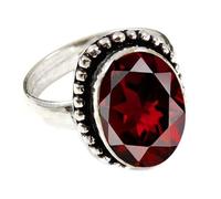 JEWELSTREZORO Anillo de plata de ley 925 maciza hecho a mano para hombres y mujeres TSR196AA, Medium, Metal Piedra preciosa., Granate