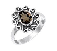 JEWELSTREZORO Anillo de plata de ley 925 maciza hecho a mano para hombres y mujeres TSR199AA, Q, Metal Piedra preciosa., Cuarzo ahumado