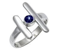 JEWELSTREZORO Anillo de plata de ley 925 maciza para hombres y mujeres, hecho a mano, TSR105AA, Petite, Metal Piedra preciosa., Blue Lindy Star cultivado en laboratorio