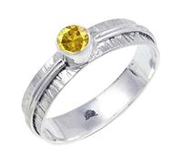 JEWELSTREZORO Anillo de plata de ley 925 maciza para hombres y mujeres, hecho a mano, TSR120AA, J 1/2, Metal Piedra preciosa., Zafiro amarillo cultivado en laboratorio