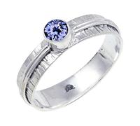 JEWELSTREZORO Anillo de plata de ley 925 maciza para hombres y mujeres, hecho a mano, TSR120AA, J, Metal Piedra preciosa., Tanzanita cultivada en laboratorio