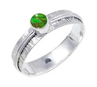 JEWELSTREZORO Anillo de plata de ley 925 maciza para hombres y mujeres, hecho a mano, TSR120AA, L 1/2, Metal Piedra preciosa., Verde Cobre Turquesa