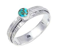 JEWELSTREZORO Anillo de plata de ley 925 maciza para hombres y mujeres, hecho a mano, TSR120AA, M 1/2, Metal Piedra preciosa., Azul cobre turquesa.