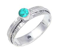 JEWELSTREZORO Anillo de plata de ley 925 maciza para hombres y mujeres, hecho a mano, TSR120AA, O, Metal Piedra preciosa., Turquesa creada en laboratorio