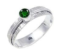 JEWELSTREZORO Anillo de plata de ley 925 maciza para hombres y mujeres, hecho a mano, TSR120AA, Petite, Metal Piedra preciosa., Óxido de cromo cultivado en laboratorio