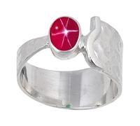 JEWELSTREZORO Anillo de plata de ley 925 maciza para hombres y mujeres, hecho a mano, TSR125AA, K 1/2, Metal Piedra preciosa., Lindy Star rosa cultivada en laboratorio