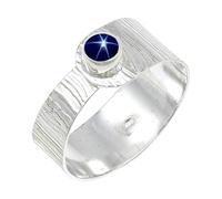JEWELSTREZORO Anillo de plata de ley 925 maciza para hombres y mujeres, hecho a mano, TSR135AA, R, Metal Piedra preciosa., Blue Lindy Star cultivado en laboratorio