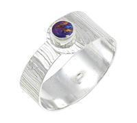 JEWELSTREZORO Anillo de plata de ley 925 maciza para hombres y mujeres, hecho a mano, TSR135AA, R, Metal Piedra preciosa., púrpura, cobre turquesa