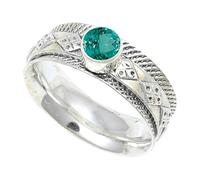 JEWELSTREZORO Anillo de plata de ley 925 maciza para hombres y mujeres, hecho a mano, TSR150AA, H, Metal Piedra preciosa., Paraiba verde turmalina cultivada en laboratorio