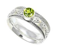 JEWELSTREZORO Anillo de plata de ley 925 maciza para hombres y mujeres, hecho a mano, TSR150AA, J, Metal Piedra preciosa., Peridoto