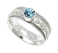 JEWELSTREZORO Anillo de plata de ley 925 maciza para hombres y mujeres, hecho a mano, TSR150AA, V 1/2, Metal Piedra preciosa., Topacio azul