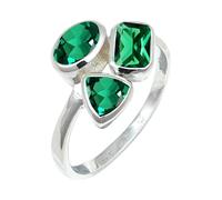 JEWELSTREZORO Anillo de plata de ley 925 para hombre y mujer, artículo de regalo, joyería hecha a mano TSR1155AA, 14, Metal precioso Piedras preci, Esmeralda criada en el laboratorio