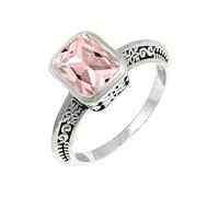 JEWELSTREZORO Anillo de plata de ley 925 para hombre y mujer, joya hecha a mano TSR1149AA, 14, Metal precioso Piedras preci, Morganita criada en el laboratorio