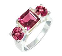 JEWELSTREZORO Anillo de plata de ley 925 para hombre y mujer, joya hecha a mano TSR1161AA, 14, Metal precioso Piedras preci, Turmalina rosa criada en el laboratorio