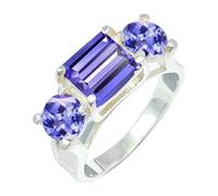 JEWELSTREZORO Anillo de plata de ley 925 para hombre y mujer, joya hecha a mano TSR1161AA, 20, Metal precioso Piedras preci, Tanzanita criada en el laboratorio