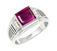 JEWELSTREZORO Anillo de plata de ley 925 para hombre y mujer, joya hecha a mano TSR1164AA, 20, Metal precioso Piedras preci, Rodolita criada en el laboratorio