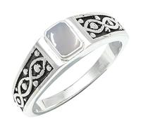 JEWELSTREZORO Anillo de plata de ley 925 para hombre y mujer, joya hecha a mano TSR1222AA, 14, Metal precioso Piedras preci, Piedra de luna, blanca