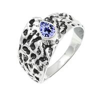 JEWELSTREZORO Anillo de plata de ley 925 para hombre y mujer, joya hecha a mano TSR1227AA, 14, Metal precioso Piedras preci, Tanzanita criada en el laboratorio