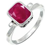 JEWELSTREZORO Anillo de plata de ley 925 para hombre y mujer, joya hecha a mano TSR1229AA, 16, Metal precioso Piedras preci, Rubí criado en el laboratorio