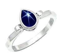 JEWELSTREZORO Anillo de plata de ley 925 para hombre y mujer, joya hecha a mano TSR1233AA, 14, Metal precioso Piedras preci, Blue Lindy Star criada en laboratorio