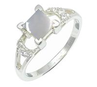 JEWELSTREZORO Anillo de plata de ley 925 para hombre y mujer, TSR1247AA, 14, Metal precioso Piedras preci, Piedra de luna, blanca