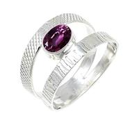 JEWELSTREZORO - Anillo de plata de ley con gemas para hombres y mujeres, de todos los tamaños, joyería hecha a mano, TSR131AA, 4, Metal Gema, laboratorio de rodolita cultivado