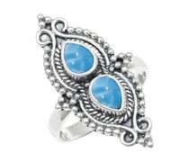 JEWELSTREZORO Anillo de plata de ley para hombres y mujeres, todos los tamaños, hecho a mano Jewerly TSR1273AA, 50 (15.9), Metal precioso Piedras preci, Larimar