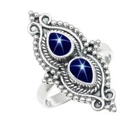JEWELSTREZORO Anillo de plata de ley para hombres y mujeres, todos los tamaños, hecho a mano Jewerly TSR1273AA, 75 (23.9), Metal precioso Piedras preci, Blue Lindy Star criada en laboratorio