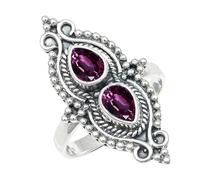 JEWELSTREZORO Anillo de plata de ley para hombres y mujeres, todos los tamaños, hecho a mano Jewerly TSR1273AA, 48 (15.3), Metal precioso Piedras preci, Rodolita criada en el laboratorio