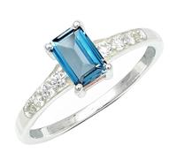 JEWELSTREZORO Anillo de plata ley 925 maciza gema de Topacio azul de Londres sintético para hombres y mujeres Hecha a mano joya TSR1239AT4_50 (15.9)