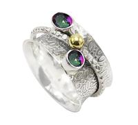 JEWELSTREZORO Anillo giratorio de piedras preciosas de plata de ley 925 para hombres y mujeres, todos los tamaños, hecho a mano Jewerly TSR1107AA, 50 (15.9), Metal precioso Piedras preci, Topacio